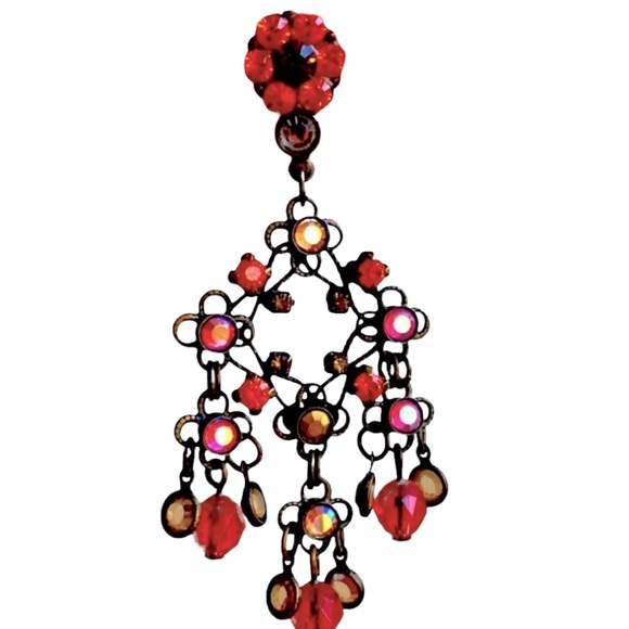 Vintage Austrian Crystal and Semi-Precious Stone Sorrelli Chandelier Earrings - Picture 2 of 4